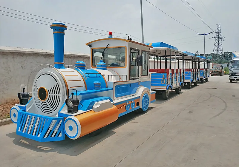 Diesel trackless sightseeing train with open carriages